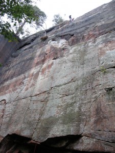 The impressive vertical wall of the abseil