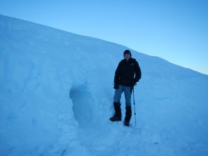Snowhole_Entrance On guard at the front door of our snow hole