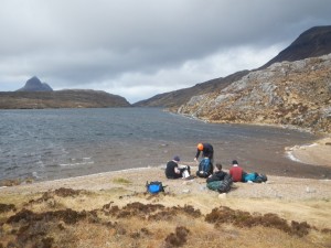 Lunch on the beach with Suilven in the background