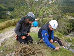 Getting used to belaying on a lead set up